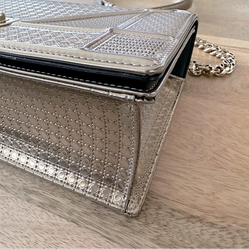 Dior Light Gold-tone Metallic Patent Leather Micro Cannage Medium Shoulder Bag - Picture 7 of 17